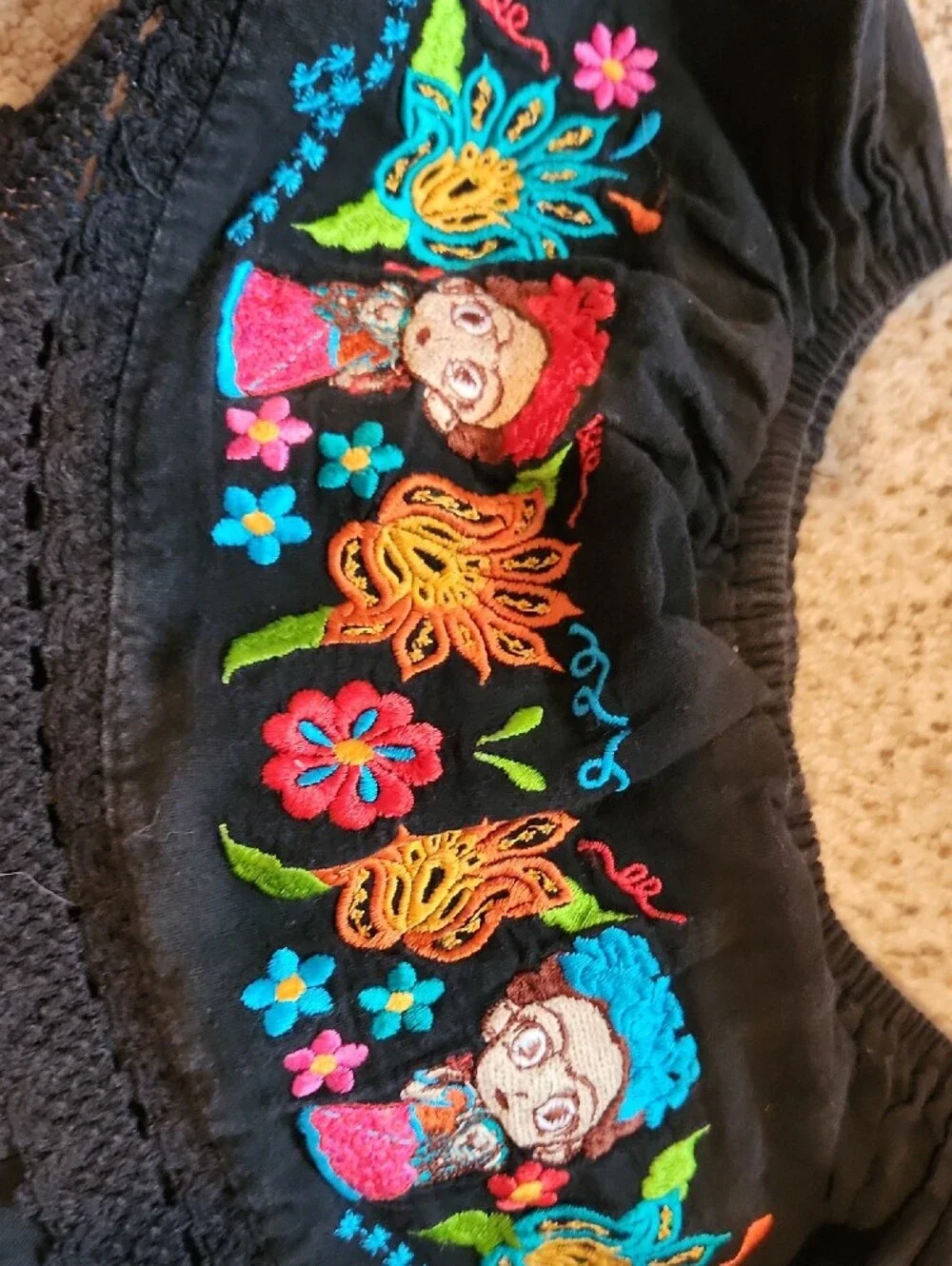 Girls Black Embroidered Cotton Dress